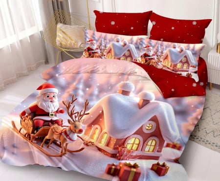 Lenjerie Pat Dublu din Bumbac Tip Finet, cu Elastic, 6 Piese – Christmas Collection