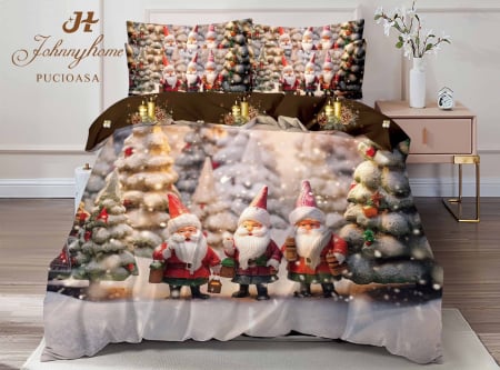 Lenjerie De Pat Dublu Bumbac Tip Finet Model Craciun