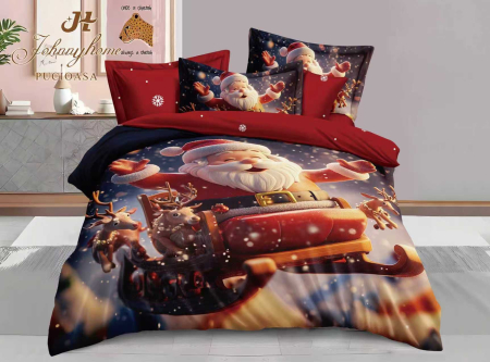 Lenjerie De Pat Dublu Bumbac Tip Finet Model Craciun