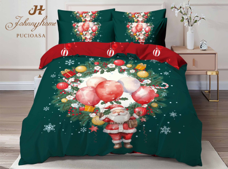 Lenjerie De Pat Dublu Bumbac Tip Finet Model Craciun