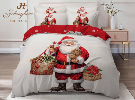 Lenjerie De Pat Dublu Bumbac Tip Finet Model Craciun