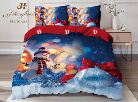 Lenjerie De Pat Dublu Bumbac Tip Finet Model Craciun
