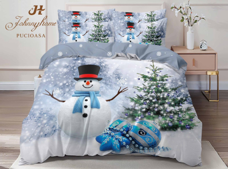 Lenjerie De Pat Dublu Bumbac Tip Finet Model Craciun