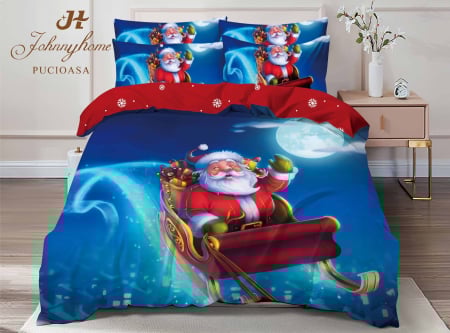 Lenjerie De Pat Dublu Bumbac Tip Finet Model Craciun