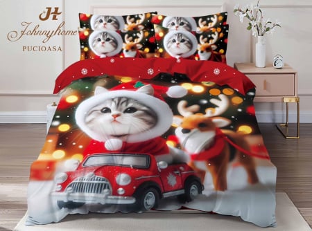 Lenjerie De Pat Dublu Bumbac Tip Finet Model Craciun