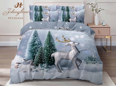 Lenjerie De Pat Dublu Bumbac Tip Finet Model Craciun