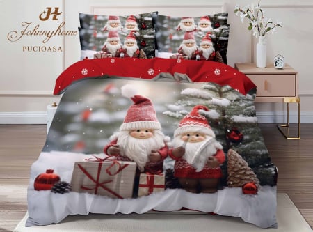 Lenjerie De Pat Dublu Bumbac Tip Finet Model Craciun