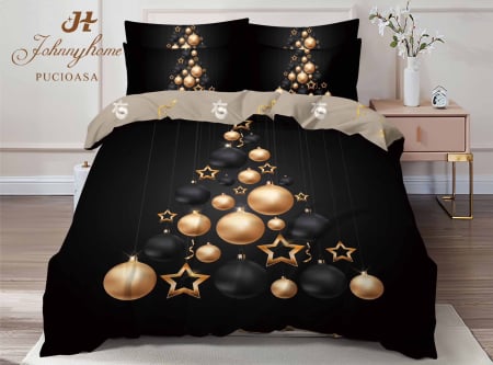 Lenjerie De Pat Dublu Bumbac Tip Finet Model Craciun