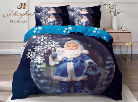 Lenjerie De Pat Dublu Bumbac Tip Finet Model Craciun