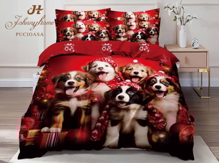 Lenjerie De Pat Dublu Bumbac Tip Finet Model Craciun