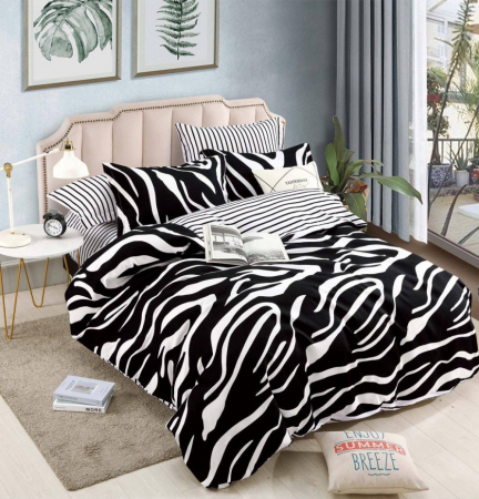 OFERTE SPECIALE - Lenjerie Pat Dublu din Bumbac Tip Finet, cu Elastic, 6 Piese - Zebra
