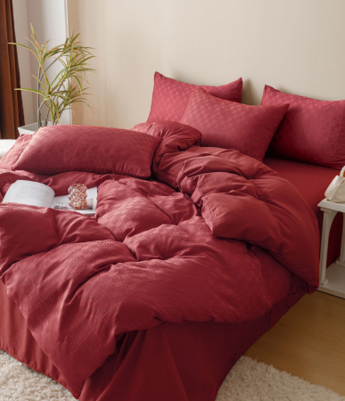 Lenjerii Jacquard Finetat - Lenjerie Pat Dublu, Jacquard Finetat, 6 Piese - Rosu