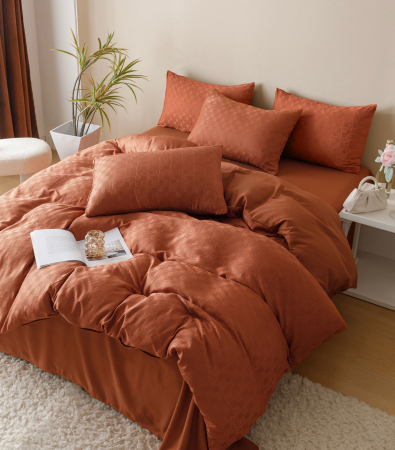 Lenjerii Jacquard Finetat - Lenjerie Pat Dublu, Jacquard Finetat, 6 Piese - Caramiziu