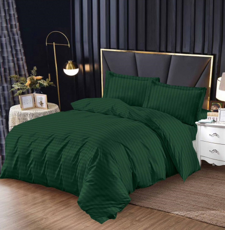 Bumbac 100% Damasc - 1 Persoana - Lenjerie Pat Single, cu elastic, Premium Damasc 100% - Verde Smarald