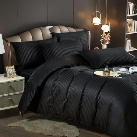 Lenjerie Pat Single 100% Premium Damasc - Negru [2]