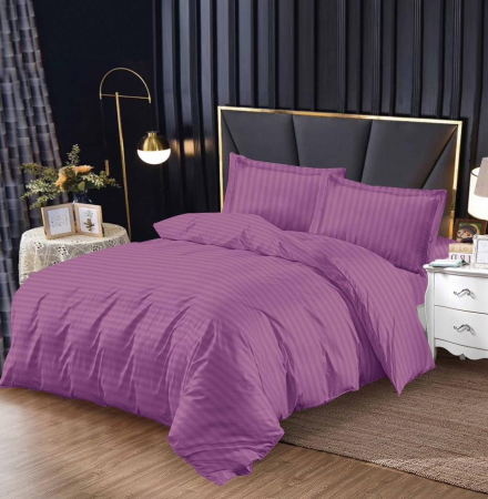 Bumbac 100% Damasc - 1 Persoana - Lenjerie Pat Single, cu elastic, Premium Damasc 100% - Mov