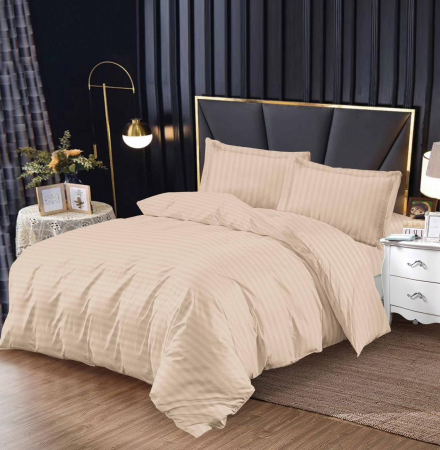 Bumbac 100% Damasc - 1 Persoana - Lenjerie Pat Single, cu elastic, Premium Damasc 100% - Crem