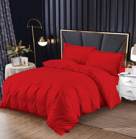 Bumbac 100% Damasc - 1 Persoana - Lenjerie Pat Single, cu elastic, Premium Damasc 100%  - Rosu