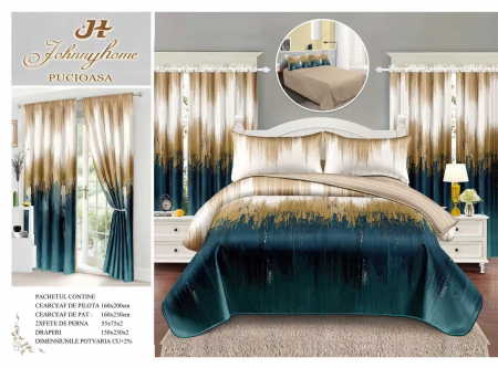 Lenjerii de Pat 1 Persoană | Cu Elastic - Lenjerie Pat Single, FINET, 6 piese, cu 2 DRAPERII INCLUSE - Degrade