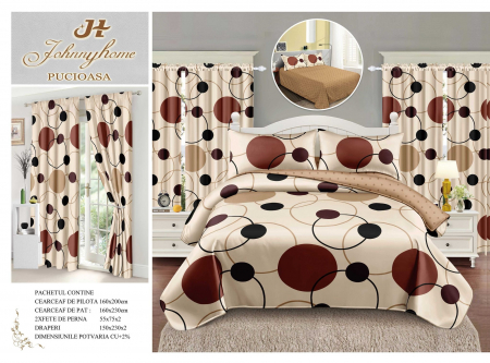 Lenjerii de Pat 1 Persoană | Cu Elastic - Lenjerie Pat Single, FINET, 6 piese, cu 2 DRAPERII INCLUSE - Buline