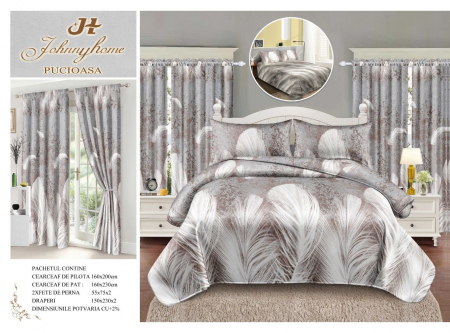 Lenjerii de Pat 1 Persoană | Cu Elastic - Lenjerie Pat Single, FINET, 6 piese, cu 2 DRAPERII INCLUSE - Pene