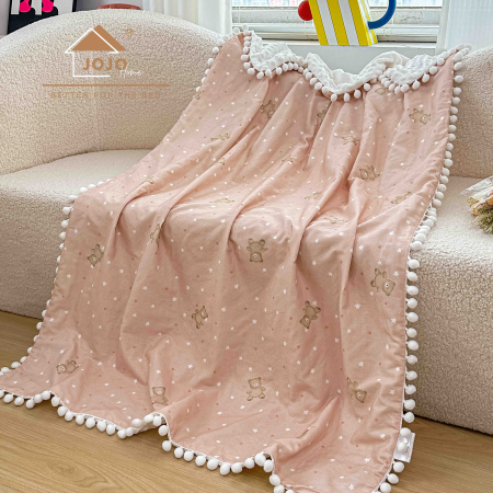 Pătură Bebeluși și Copii din Bumbac & Minky cu Buline 3D, 100x150 cm, Cutie Cadou