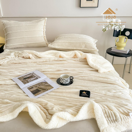 Pătură Cocolino Groasă cu Blăniță Premium 200x230cm + 2 Fețe de Pernă 50x70cm, Crem [5]