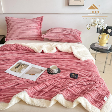 Pătură Cocolino Groasă cu Blăniță Premium 200x230cm + 2 Fețe de Pernă 50x70cm, Roz [2]