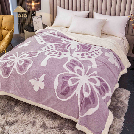 Pătură Cocolino Pufoasă cu Blăniță Albă – Imprimeu Fluturi 3D – 200x230 cm