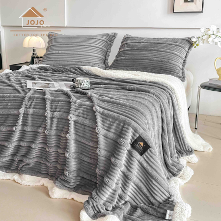 Set 3 Piese Pătură Cocolino Pufoasă cu Blăniță 200x230 cm + 2 Fețe de Pernă 50x70 cm