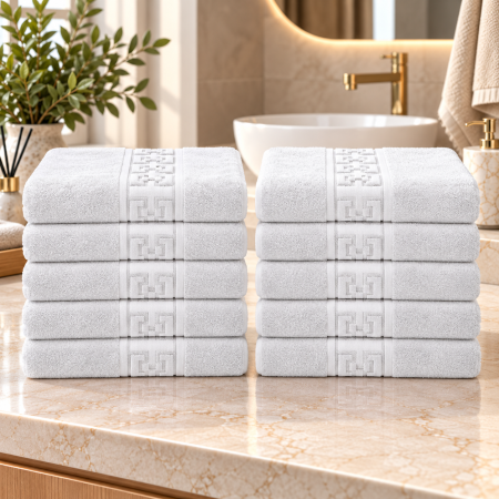 Prosoape de Baie din Bumbac 100% - Set 10 Prosoape de Baie – Model Grecesc, Bumbac 100%, 550 g/m²