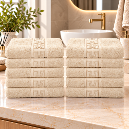Set 10 Prosoape de Baie – Model Grecesc, Bumbac 100%, 550 g/m²