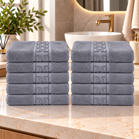 Set 10 Prosoape de Baie – Model Grecesc, Bumbac 100%, 550 g/m²