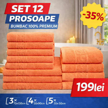 Set 12 Prosoape Maini/Fata/Corp, Bumbac 100%, 550g/m² - Portocaliu