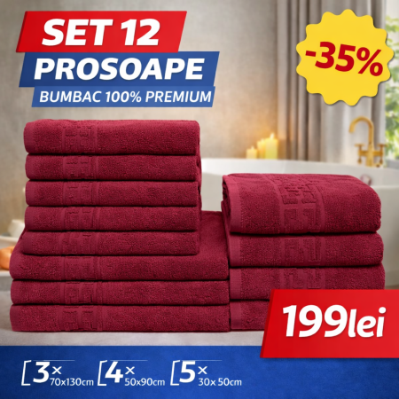 Set 12 Prosoape Maini/Fata/Corp, Bumbac 100%, 550g/m² - Grena
