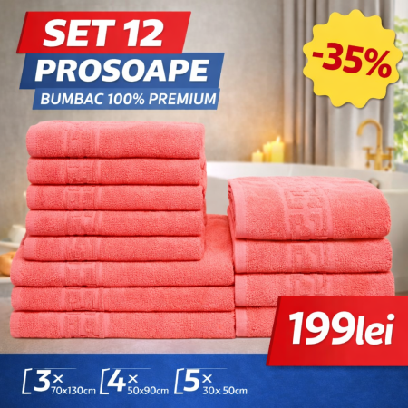 Set 12 Prosoape Maini/Fata/Corp, Bumbac 100%, 550g/m² - Corai