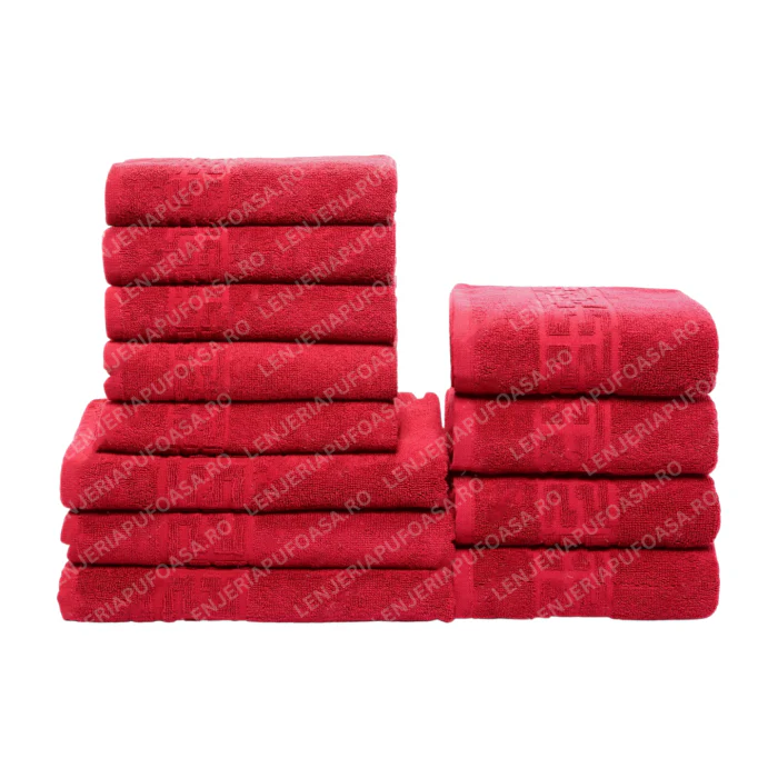 Set 12 Prosoape Premium Bumbac 100%, 550g/m², pentru Mâini, Față și Corp - Rosu
