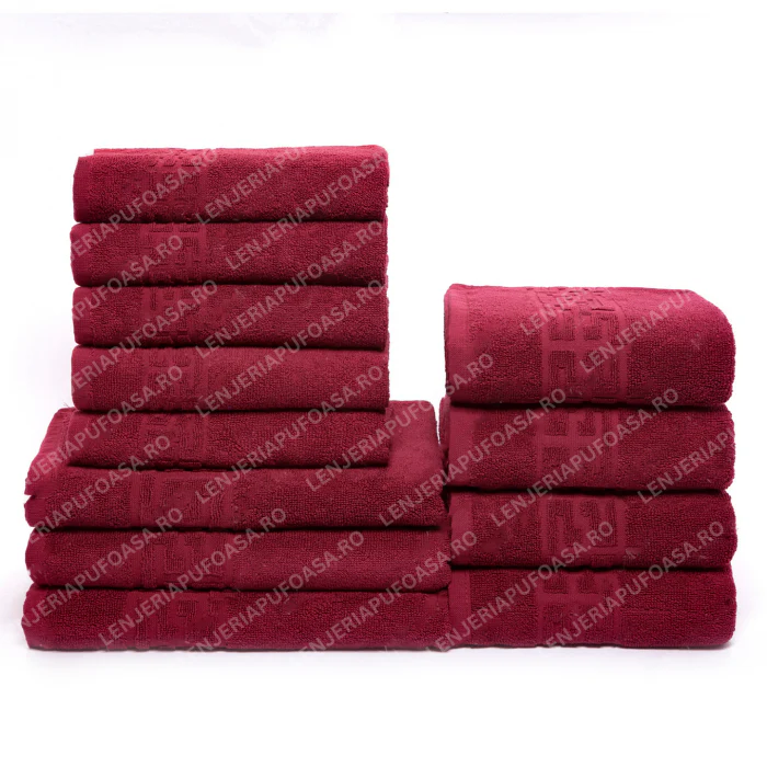 Set 12 Prosoape Premium Bumbac 100%, 550g/m², pentru Mâini, Față și Corp - Grena
