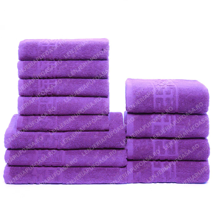 Set 12 Prosoape Premium Bumbac 100%, 550g/m², pentru Mâini, Față și Corp - Mov