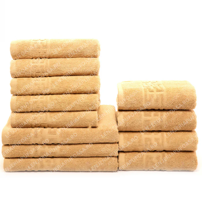 Set 12 Prosoape Premium Bumbac 100%, 550g/m², pentru Mâini, Față și Corp - Bej