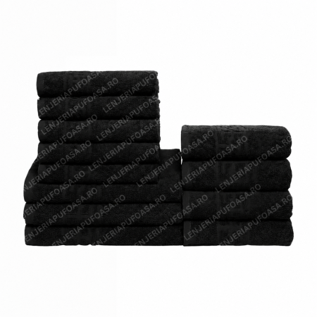 Set 12 Prosoape Premium Bumbac 100%, 550g/m², pentru Mâini, Față și Corp - Negru
