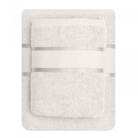 Set 2 Prosoape Baie, Bumbac 100%, 400g/m², Linii, Alb [3]