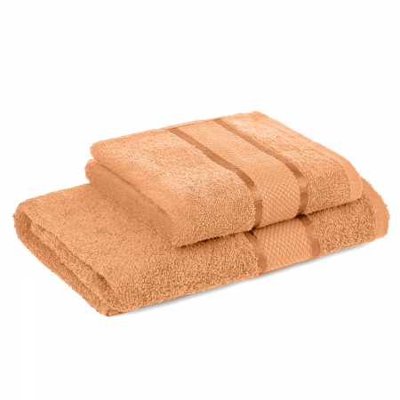 Set 2 Prosoape Baie, Bumbac 100%, 400g/m², Linii, Portocaliu Piersica [3]