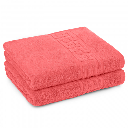 Set 2 Prosoape, Greek, Bumbac 100% - Set 2 Prosoape, Greek, Bumbac 100%, 550g/m², Corai