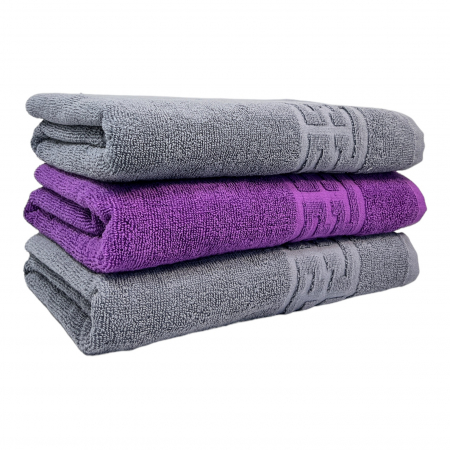 Seturi Cu 3 Prosoape 100% Bumbac - Set 3 Prosoape Baie, Bumbac 100% - Gri / Mov