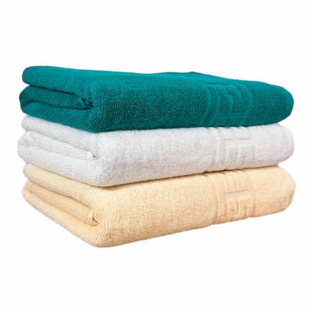 Seturi Cu 3 Prosoape 100% Bumbac - Set 3 Prosoape Baie, Bumbac 100% - Verde / Alb / Crem