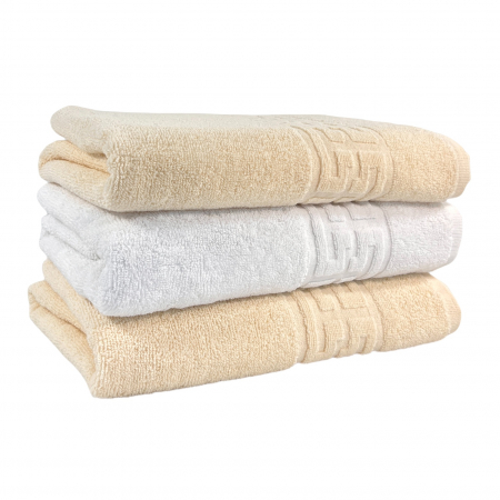 Seturi Cu 3 Prosoape 100% Bumbac - Set 3 Prosoape Baie, Bumbac 100% - Crem / Alb