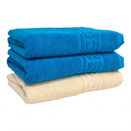 Seturi Cu 3 Prosoape 100% Bumbac - Set 3 Prosoape Baie, Bumbac 100% - Bleu / Crem