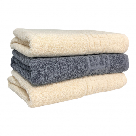 Seturi Cu 3 Prosoape 100% Bumbac - Set 3 Prosoape Baie, Bumbac 100% - Crem / Gri