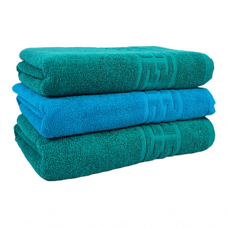 Seturi Cu 3 Prosoape 100% Bumbac - Set 3 Prosoape Baie, Bumbac 100% - Verde / Bleu